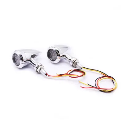 Set 2 semnalizari moto argintii LED Chopper glont pozitie stop A879