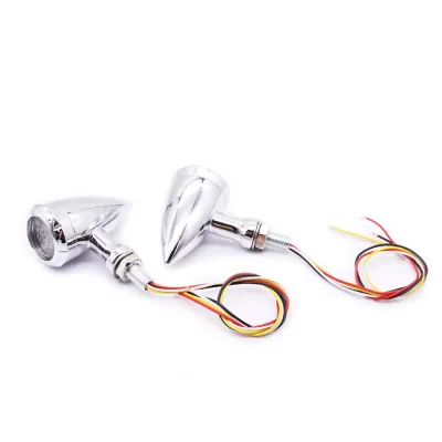 Set 2 semnalizari moto argintii LED Chopper glont pozitie stop A879