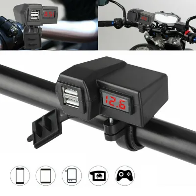 Priza Încărcare Telefon Moto Ghidon USB Fast Voltmetru Tensiune